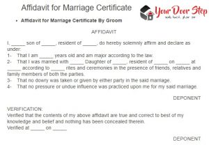 Marriage Certificate Affidavit - Marriage Registration